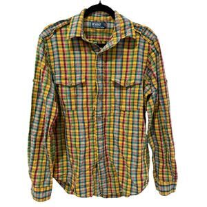 Polo Ralph Lauren Cotton/Linen Yellow Plaid ButtonDown LongSleeve w/Epaulettes-M
